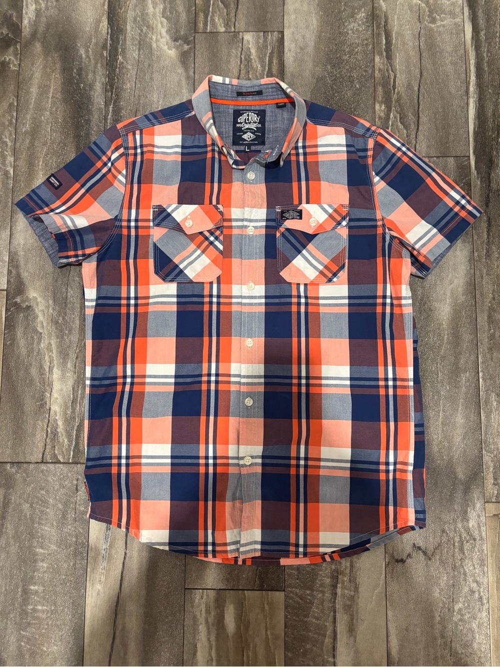 Men's Superdry Plaid Short Sleeve Button Up Plaid Shirt L